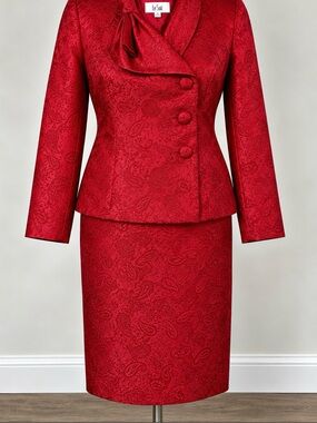 Vintage Le Suit Size 14 Rose Pink Paisley Jacquard 2 Piece Skirt Suit